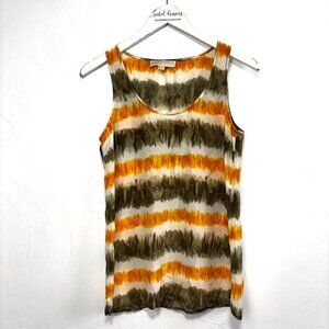 Michael Michael Kors Tank Top Blouse Striped Gold Brown Lightweight Sleeveless